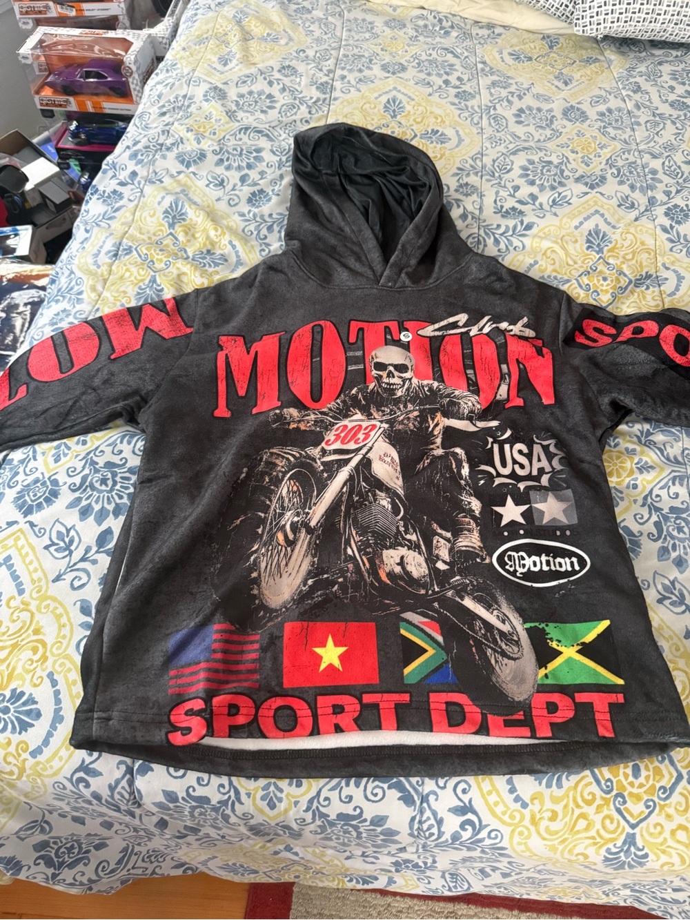Motion Studios Graphic Motorcycle Hoodie with Bold Red MOTION Print